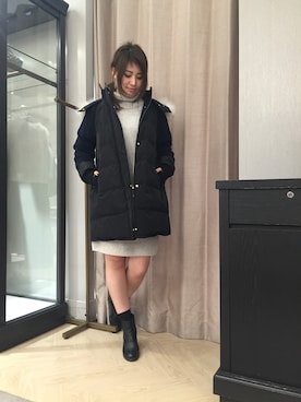 「ドッキング」｜「アイテム（ダウンジャケット/コート）」を使った、SAYAさん（レディース・164cm）の冬コーディネート