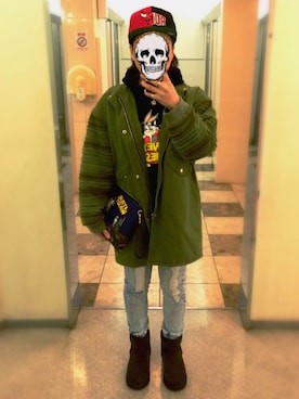 「UNIF（ユニフ）のアイテム（ブルゾン）」を使った、SKNYさん（レディース・159cm）の冬コーディネート