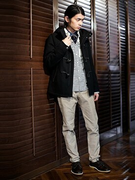 「NANO universe（ナノユニバース）のアイテム（ダッフルコート）」を使った、nano・universe men's STAFFさん（メンズ・171cm）の秋コーディネート
