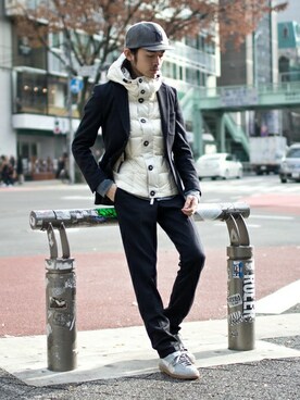 「NANO universe（ナノユニバース）のアイテム（ダウンベスト）」を使った、nano・universe men's STAFFさん（メンズ・171cm）の冬コーディネート