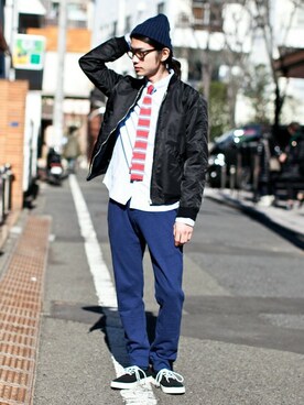 「NANO universe（ナノユニバース）のアイテム（ニットキャップ/ビーニー）」を使った、nano・universe men's STAFFさん（メンズ・171cm）の冬コーディネート