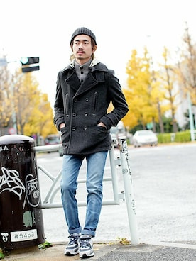 「NANO universe（ナノユニバース）のアイテム（ピーコート）」を使った、nano・universe men's STAFFさん（メンズ・171cm）の冬コーディネート