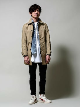 「PUMA」｜「アイテム（ステンカラーコート）」を使った、nano・universe men's STAFFさん（メンズ・171cm）の春コーディネート