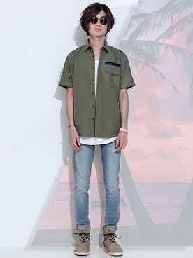 「NANO universe（ナノユニバース）のアイテム（デニムパンツ）」を使った、nano・universe men's STAFFさん（メンズ・171cm）の夏コーディネート