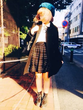 「学校」｜「アイテム（ハンチング/ベレー帽）」を使った、er!kaさん（レディース・163cm）の秋コーディネート