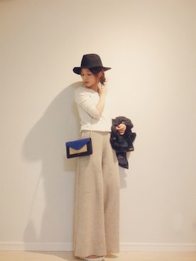 田中亜希子さんの「＜6(ROKU)＞RIB KNIT WIDE PANTS/ﾊﾟﾝﾂ◆」を使ったコーディネート