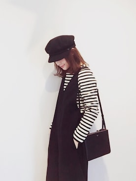 「マリン」｜「アイテム（つなぎ/オールインワン）」を使った、田中亜希子さん（レディース・145cm）の冬コーディネート