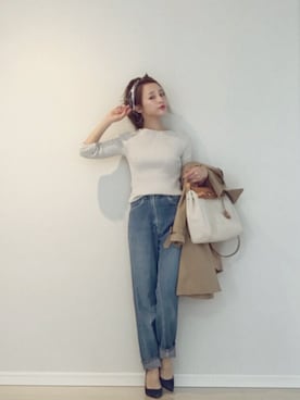 「STUDIOUS（ステュディオス）のアイテム（トレンチコート）」を使った、田中亜希子さん（レディース・145cm）の冬コーディネート