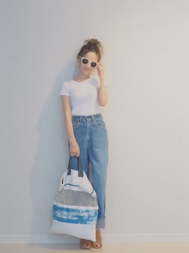 「NANO universe（ナノユニバース）のアイテム（サンダル）」を使った、田中亜希子さん（レディース・145cm）の夏コーディネート