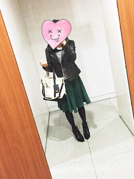「NATURAL BEAUTY BASIC（ナチュラルビューティーベーシック）のアイテム（ライダースジャケット）」を使った、ayaさん（レディース・152cm）の秋コーディネート
