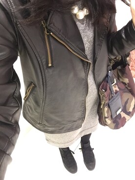 「NATURAL BEAUTY BASIC（ナチュラルビューティーベーシック）のアイテム（ライダースジャケット）」を使った、ayaさん（レディース・152cm）の秋コーディネート