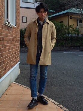 「寒い」｜「アイテム（ステンカラーコート）」を使った、hirokiさん（メンズ・170cm）の冬コーディネート