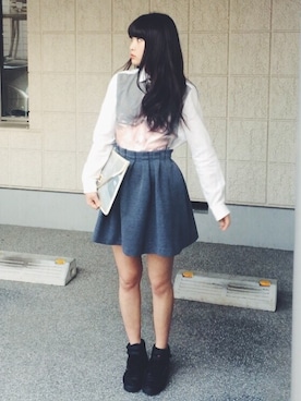 「GUELL MUSTARD（グエル マスタード）のアイテム」を使った、三橋栄香さん（レディース・155cm）の春コーディネート