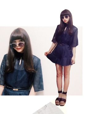 「tiit（ティート）のアイテム」を使った、三橋栄香さん（レディース・155cm）の夏コーディネート