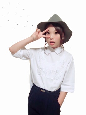 「SLOBE IENA（スローブイエナ）のアイテム（ハット）」を使った、三橋栄香さん（レディース・155cm）の秋コーディネート