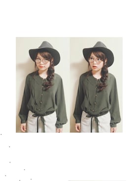 「SLOBE IENA（スローブイエナ）のアイテム（ハット）」を使った、三橋栄香さん（レディース・155cm）の秋コーディネート