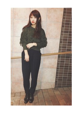 「OPENING CEREMONY（オープニングセレモニー）のアイテム（オールインワン・サロペット）」を使った、三橋栄香さん（レディース・155cm）の秋コーディネート