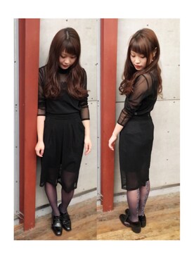 「OPENING CEREMONY（オープニングセレモニー）のアイテム（スカート）」を使った、三橋栄香さん（レディース・155cm）の冬コーディネート