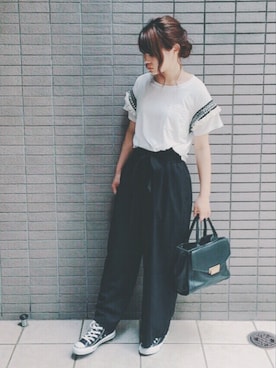 「FLYNN（フリン）のアイテム」を使った、三橋栄香さん（レディース・155cm）の夏コーディネート