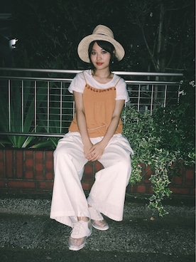 「LA BELLE ETUDE（ラベルエチュード）のアイテム（シューズ）」を使った、三橋栄香さん（レディース・155cm）の夏コーディネート