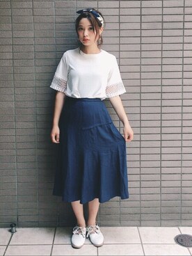「GU（ジーユー）のアイテム（財布/小物）」を使った、三橋栄香さん（レディース・155cm）の夏コーディネート