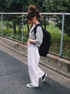 三橋栄香さんの「Top Flap Backpack」を使ったコーディネート