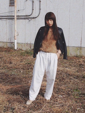 「STUDIOUS（ステュディオス）のアイテム（ライダースジャケット）」を使った、三橋栄香さん（レディース・155cm）の冬コーディネート