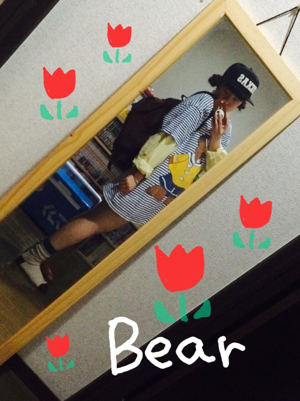 「くまさん、古着、デカT」｜「POLO RALPH LAURENのアイテム（シャツ/ブラウス、イエロー系）」を使った、HARA NATSUMIさん（レディース・159cm）の春コーディネートの1枚目の写真