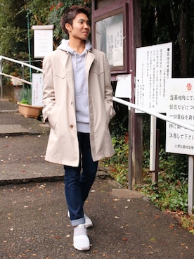 「adidas originals」｜「アイテム（トレンチコート）」を使った、シャムさん（メンズ・170cm）の秋コーディネート