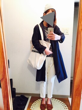 「ネイビー×ホワイト」｜「アイテム（トレンチコート）」を使った、airi#さん（レディース・165cm）の冬コーディネート