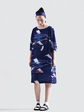 「MCHA 15 S/S Birds under the stars. Website:http://www.mcha.me（ワンピース、ブルー系）」を使った、Nicooyoさん（レディース）の夏コーディネート