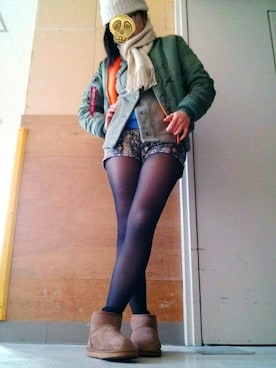 「シアータイツ」｜「アイテム（ジャケット/アウター）」を使った、Da-ruma さん（レディース・160cm）の冬コーディネート