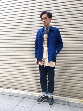 「アイテム（ピーコート）」を使った、歐古力さん（メンズ・174cm・10代）の春コーディネート