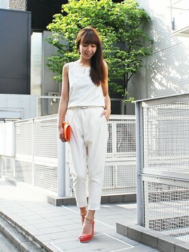 「W LOUNGE（ダブルラウンジ）のアイテム（つなぎ/オールインワン）」を使った、yokoさん（レディース・165cm）の春コーディネート
