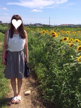 「ひまわり畑」｜「アイテム（アクセサリー）」を使った、ayanaさん（レディース・169cm）の夏コーディネート