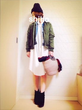 「春ワンピ」｜「アイテム（デニムジャケット）」を使った、shih¨̮♡🇺🇸さん（レディース・151cm）の冬コーディネート