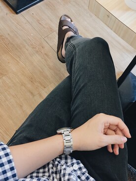 「BIRKENSTOCK（ビルケンシュトック）のアイテム（シューズ、ブラウン系）」を使った、hsc.kiさん（163cm）の夏コーディネート