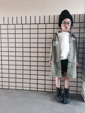 「I LOVE J（アイラブジェイ）のアイテム（ミリタリージャケット）」を使った、rittyさん（キッズ・110cm）の冬コーディネート