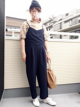 「ニコアンド」｜「アイテム（つなぎ/オールインワン）」を使った、おばけたんさん（レディース・152cm）の秋コーディネート