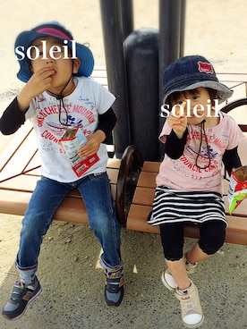 「ボーダースカート」｜「アイテム（その他）」を使った、soleilさん（キッズ・90cm）の春コーディネート