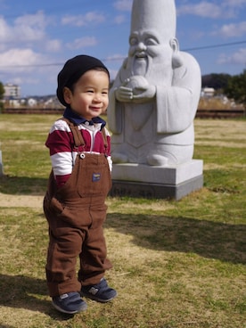 「ラガーシャツ」｜「アイテム（オールインワン・サロペット）」を使った、あさひさん（キッズ・80cm）の冬コーディネート