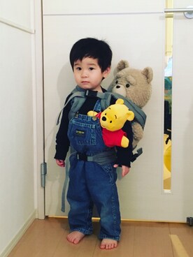 「DEPT（デプト）のアイテム（オールインワン・サロペット）」を使った、あさひさん（キッズ・80cm）の冬コーディネート
