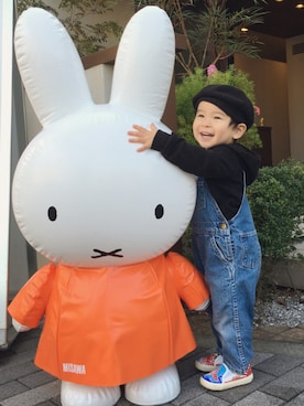 「DEPT（デプト）のアイテム（オールインワン・サロペット）」を使った、あさひさん（キッズ・90cm）の春コーディネート