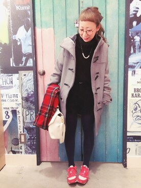 「黒タートルネック」｜「アイテム（ダッフルコート）」を使った、canacさん（レディース・152cm）の秋コーディネート