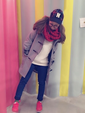 「インディゴデニム」｜「アイテム（ダッフルコート）」を使った、canacさん（レディース・152cm）の冬コーディネート