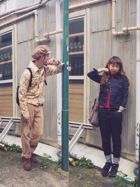 「カップル」｜「アイテム（デニムジャケット）」を使った、canacさん（レディース・152cm）の秋コーディネート