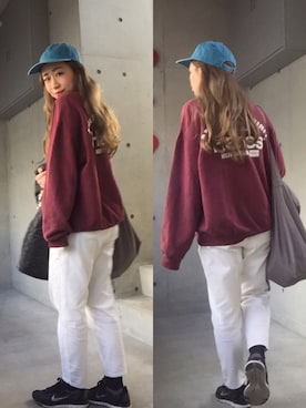 「Hanes」｜「アイテム（スウェット）」を使った、canacさん（レディース・152cm）の冬コーディネート