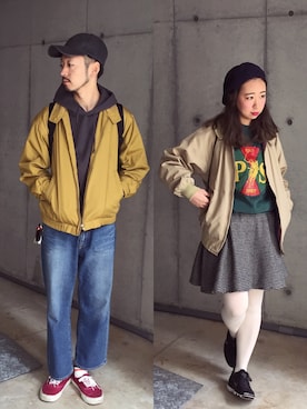「ハンチング」｜「アイテム（キャップ）」を使った、canacさん（レディース・152cm）の春コーディネート