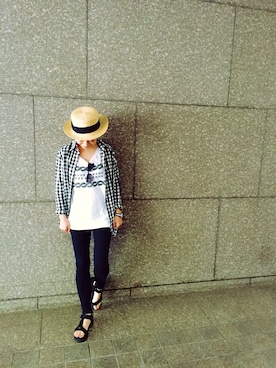 「カンカン帽」｜「アイテム（アナログ腕時計）」を使った、MINX河野 沙耶佳さん（レディース・154cm）の春コーディネート