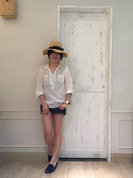 「麦わら帽子」｜「アイテム（モカシン/デッキシューズ）」を使った、MINX河野 沙耶佳さん（レディース・154cm）の春コーディネート